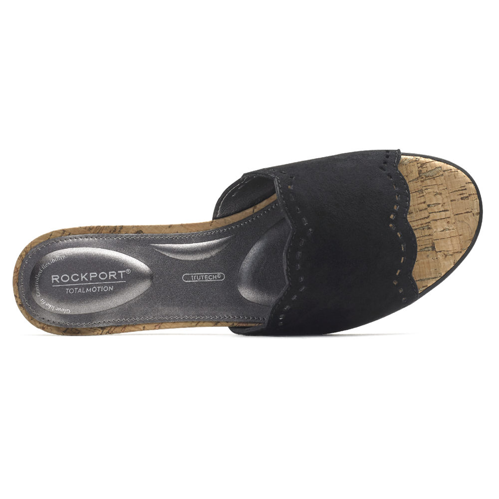 Rockport Singapore Womens Slides - Total Motion Zandra Scallop Black - RL7569243